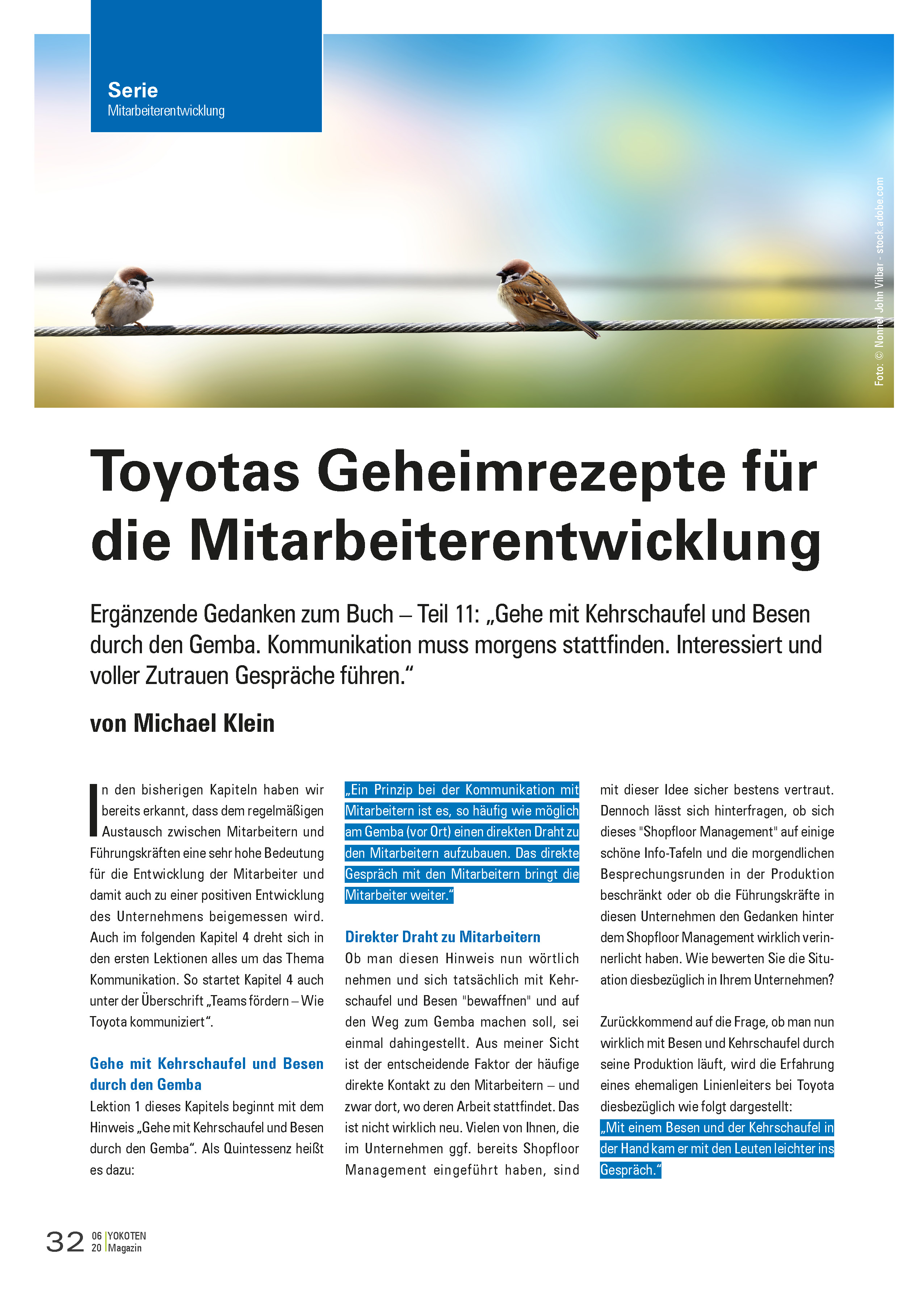 Toyotas Geheimrezepte für die Mitarbeiterentwicklung - Artikel aus Fachmagazin YOKOTEN 2020-06